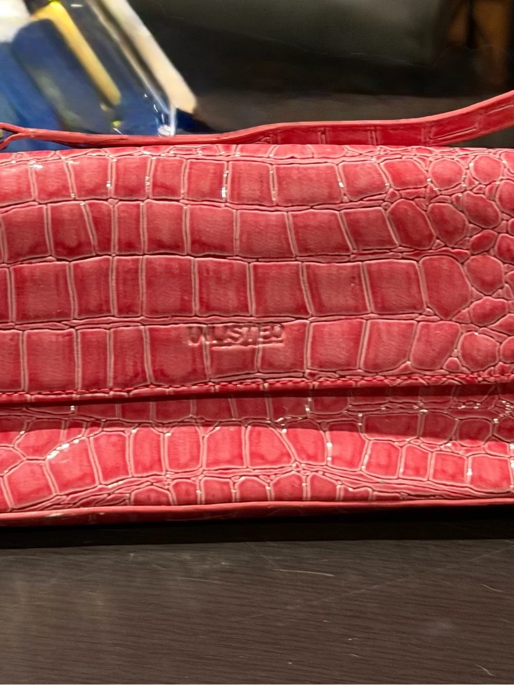 Unlisted by Kenneth Cole vintage pink faux crocodile clutch NWT